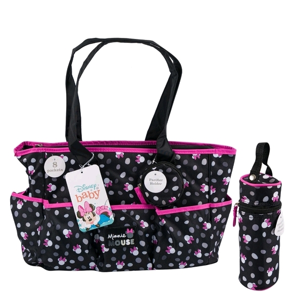 Disney Handbags - Disney Baby Minnie Mouse 8 Pockets Diaper Bag 4 Piece Accessory Set